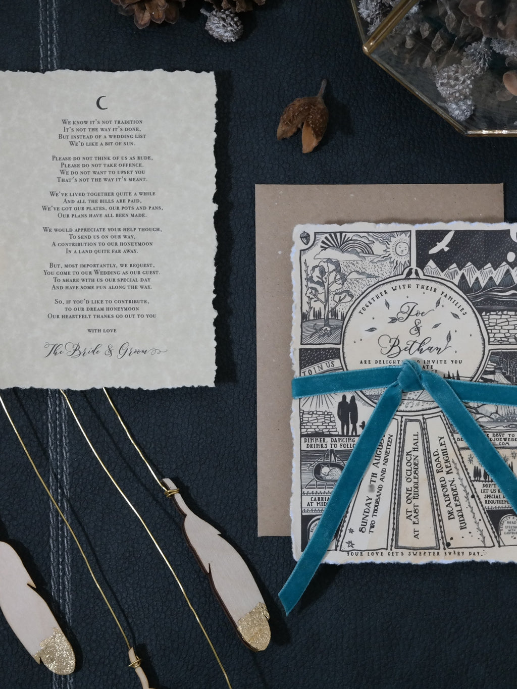 Bohemian style illustrated wedding invites