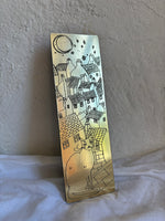 Load image into Gallery viewer, Gold bookmark with black image of cat, houses &amp; moon.
