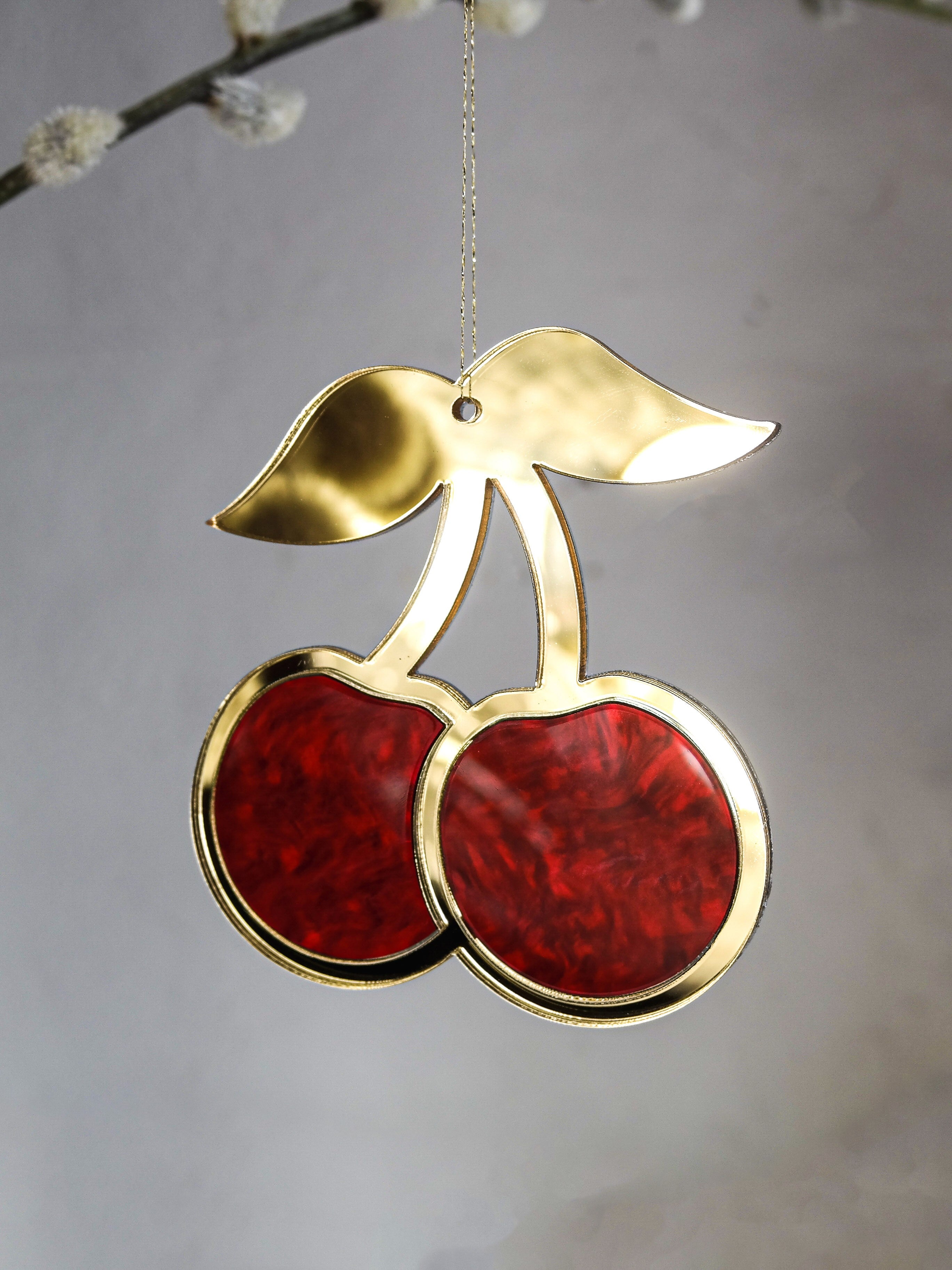 Red & gold cherry hanging ornament
