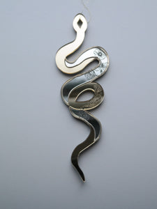Snake shaped mirror ornament with etched flowers