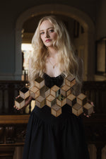 Load image into Gallery viewer, a Rhombille tiling art deco mirror held by a model
