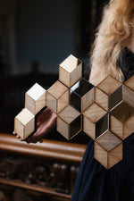 Load image into Gallery viewer, Rhombille tiling with mirror and wood
