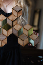 Load image into Gallery viewer, Rhombille tiling handmade with wood and mirror
