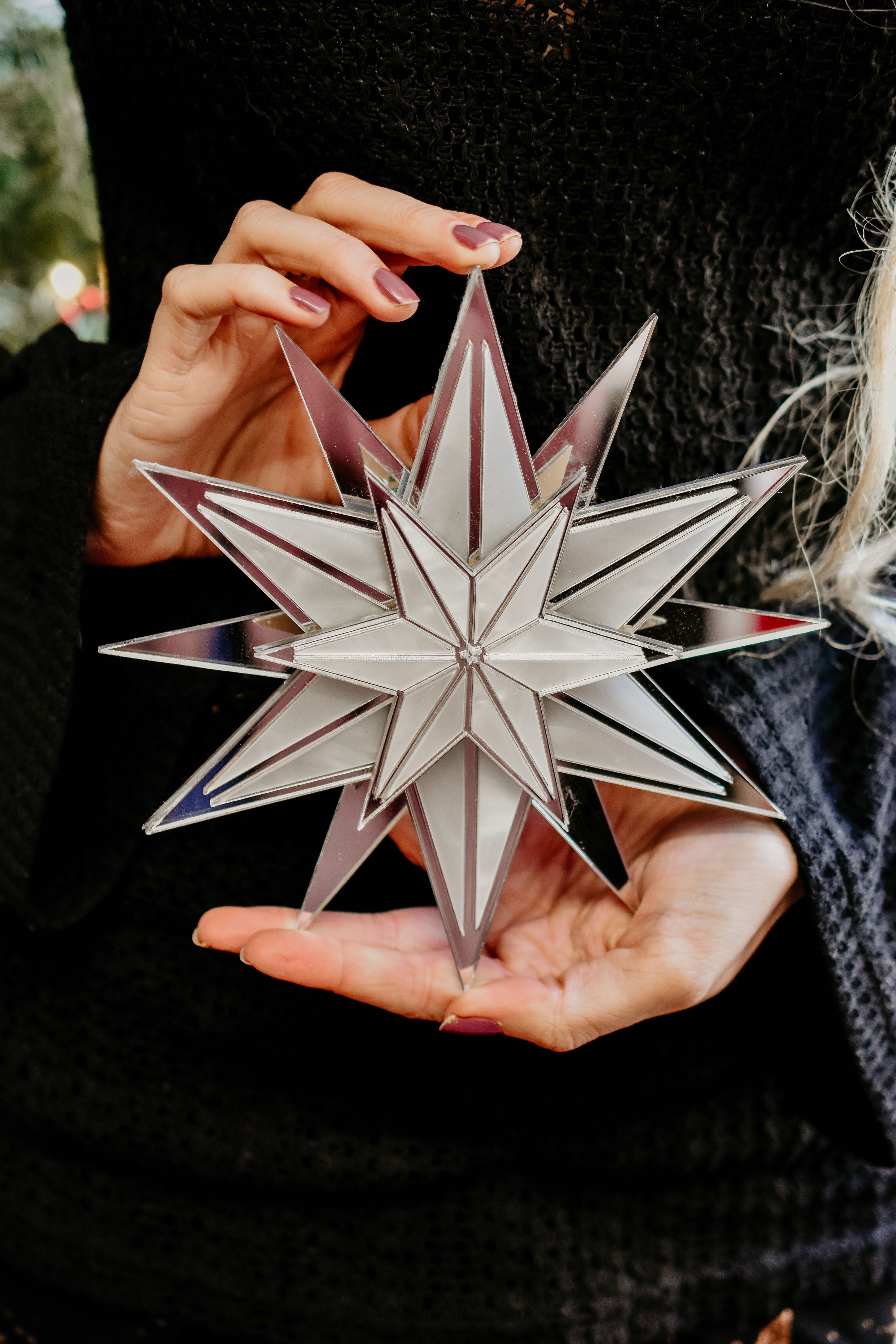 Silver star christmas tree topper