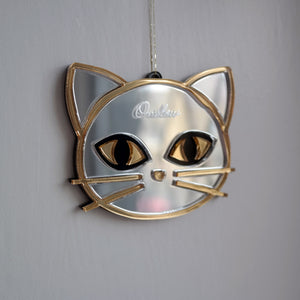 Mirrored cat shaped hanging ornament with name personalisation