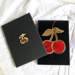 Load image into Gallery viewer, Red &amp; gold cherry ornament in gift box
