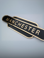 Load image into Gallery viewer, Manchester Railway sign in Black &amp; Gold
