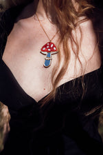 Load image into Gallery viewer, A magical mushroom shaped necklace with acrylic and mirror.

