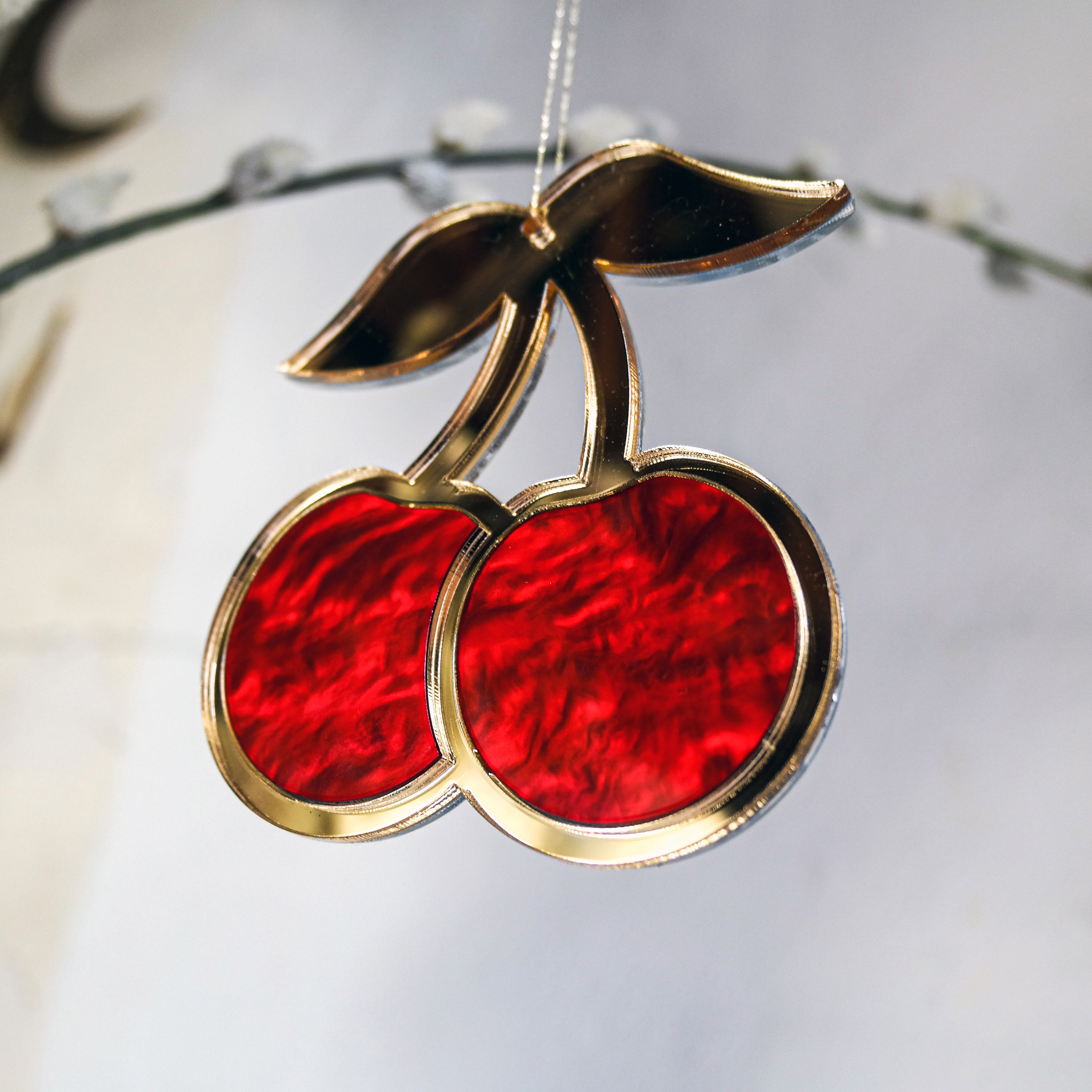 Red & gold cherry shaped hanging ornament