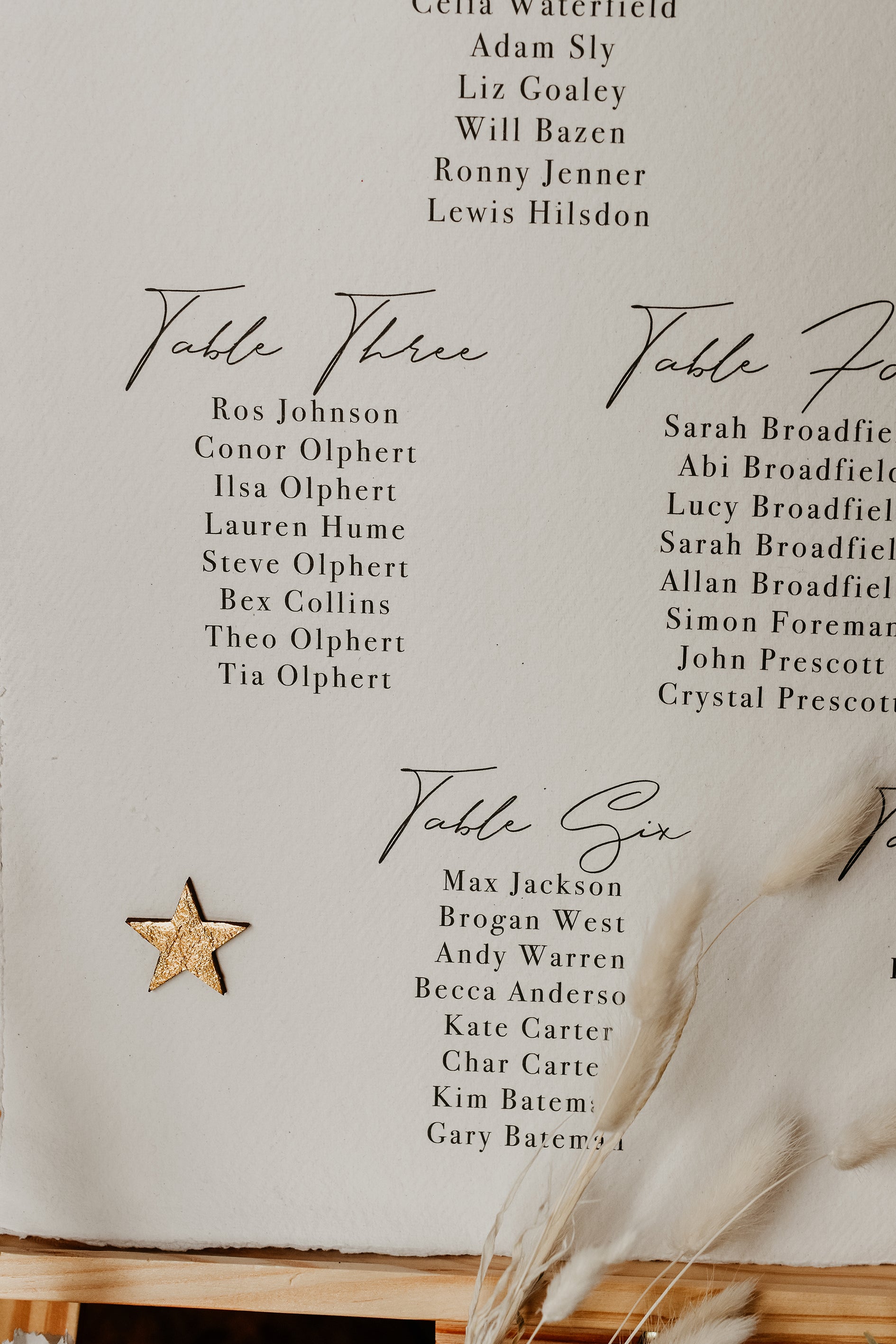 Celestial seating plan with flowers and stars