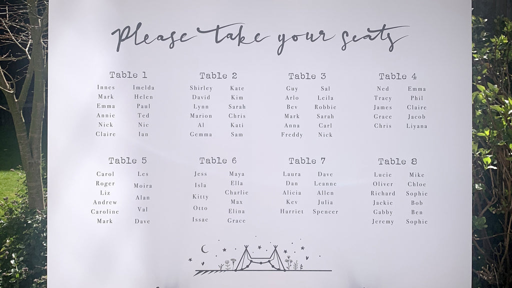Tipi design wedding seating plan
