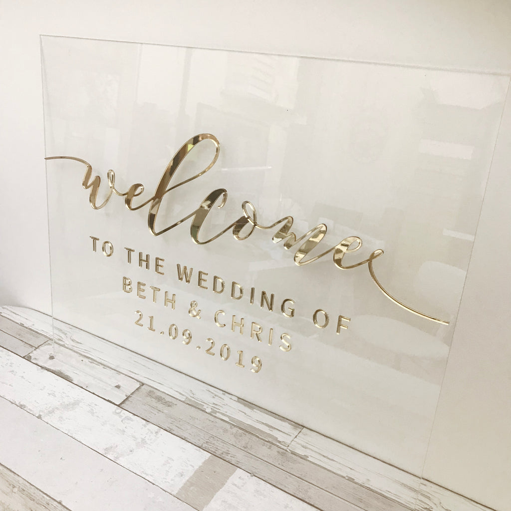 Personalised acrylic Welcome to the Wedding of sign Suzanne Oddy Design