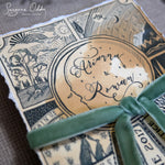 Load image into Gallery viewer, Bohemian style illustrated wedding invites with green ribbon
