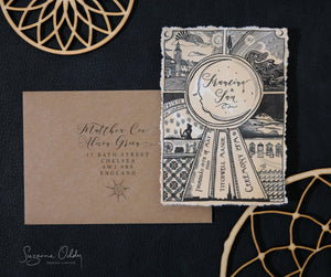 Illustrated wedding invitation with bohemian feel