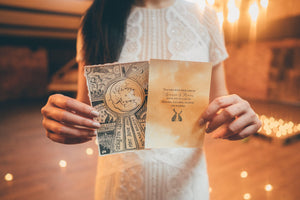 Tea stained & illustrated wedding invitation