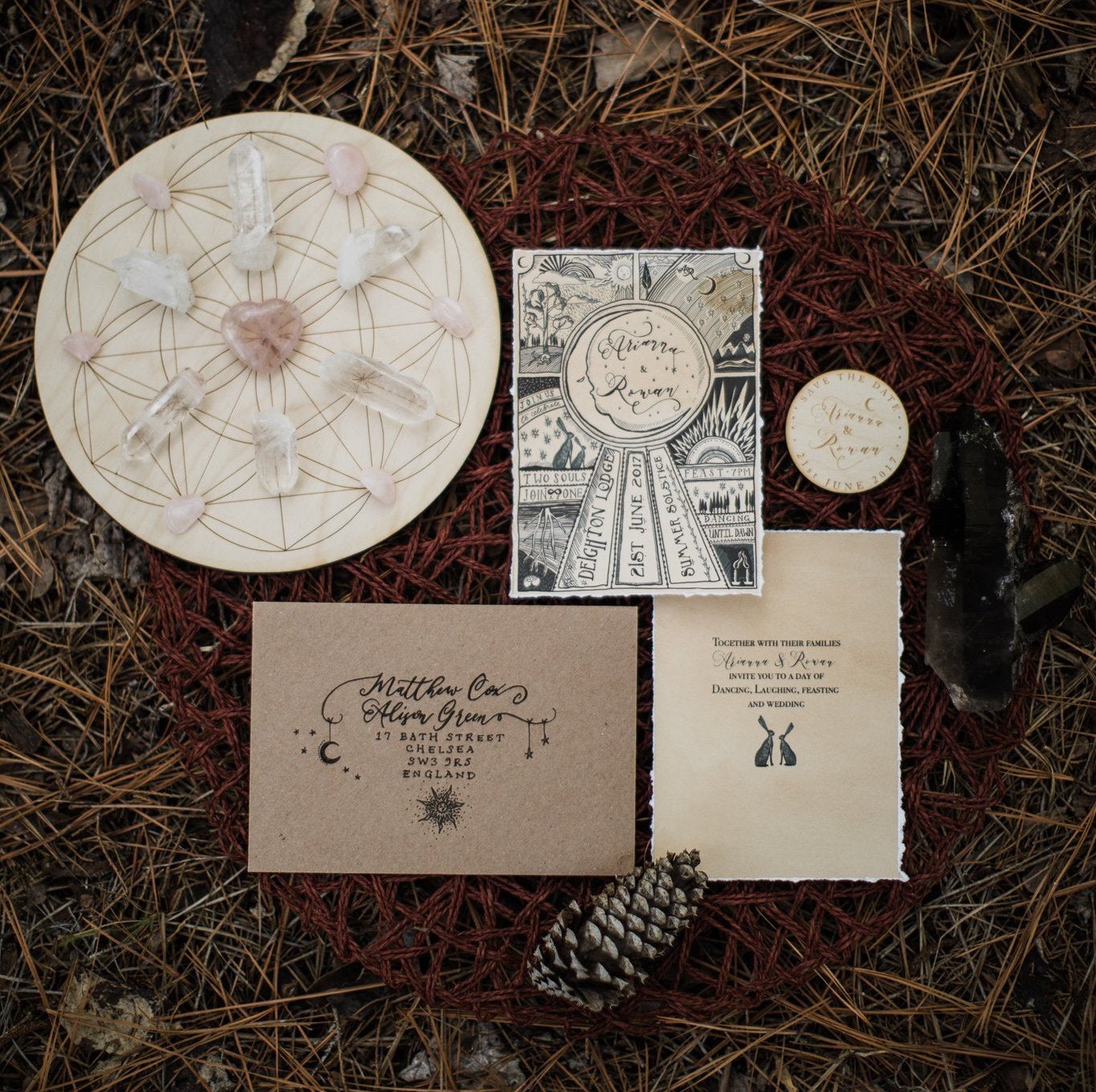 Wedding stationary collection with personalised illustration, save the date and envelope 