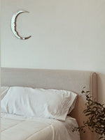 Load image into Gallery viewer, handmade crescent moon shaped mirror in home
