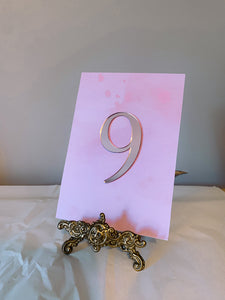 blush pink table numbers with gold number 9