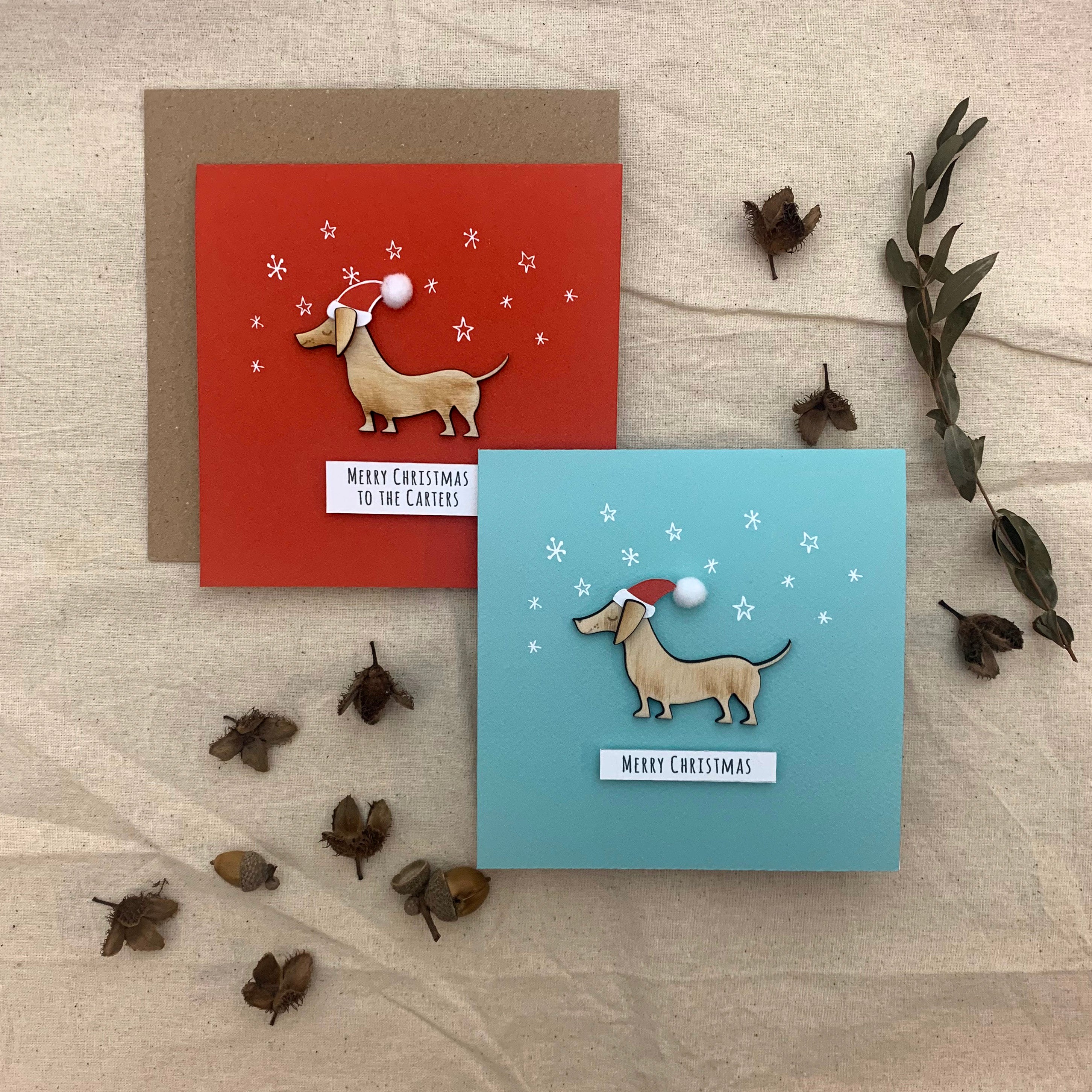 Sausage Dog Christmas Ornament Card