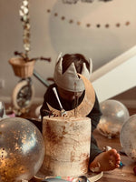 Load image into Gallery viewer, Star and moon milestone birthday cake topper on cake with child sitting behind.
