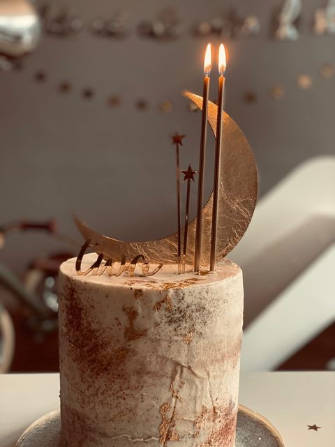 Star and moon milestone birthday cake topper.