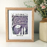 Load image into Gallery viewer, An anniversary themed paper cut with purple and white colour scheme

