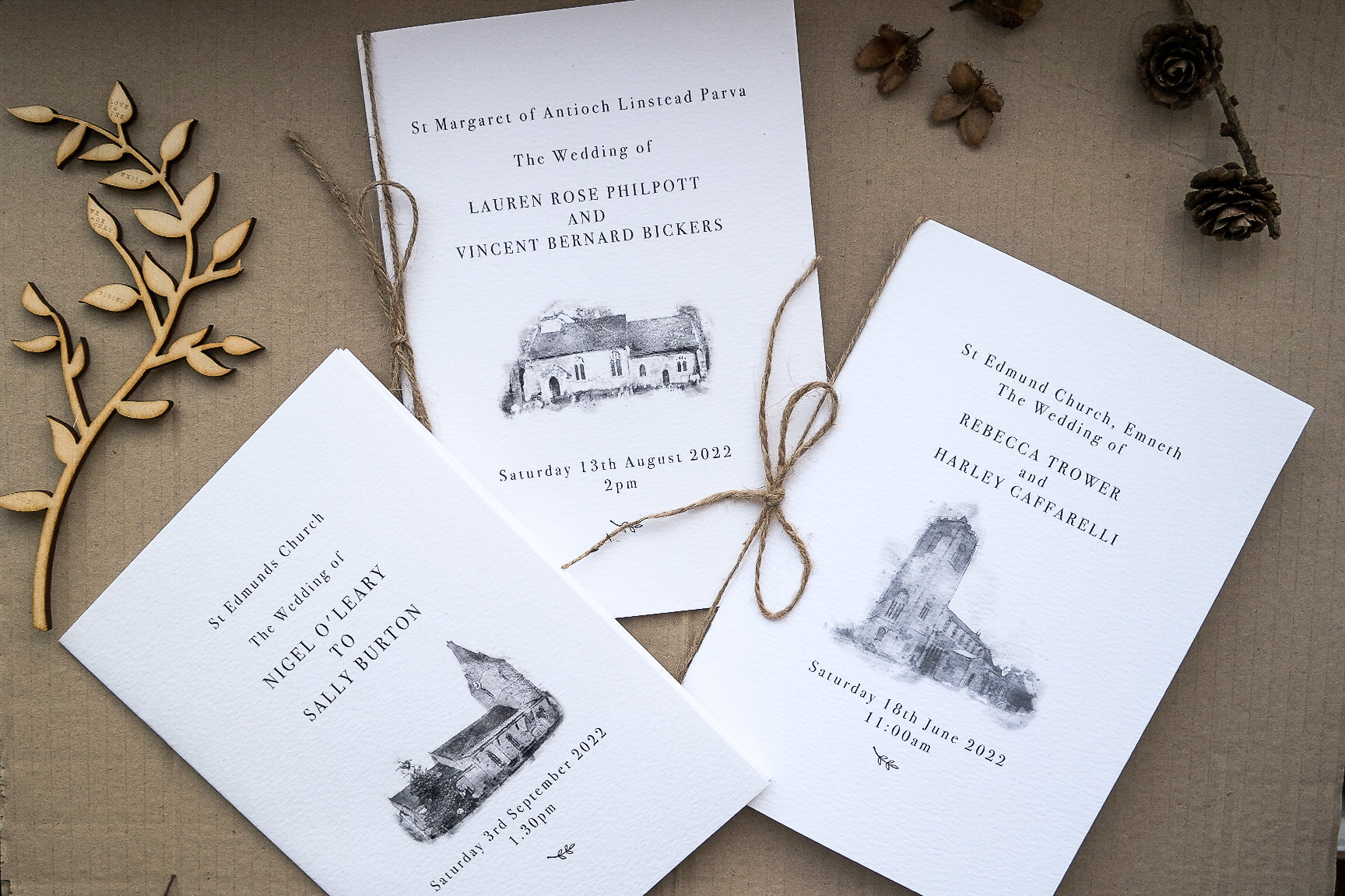 Illustrated order of service booklet for weddings