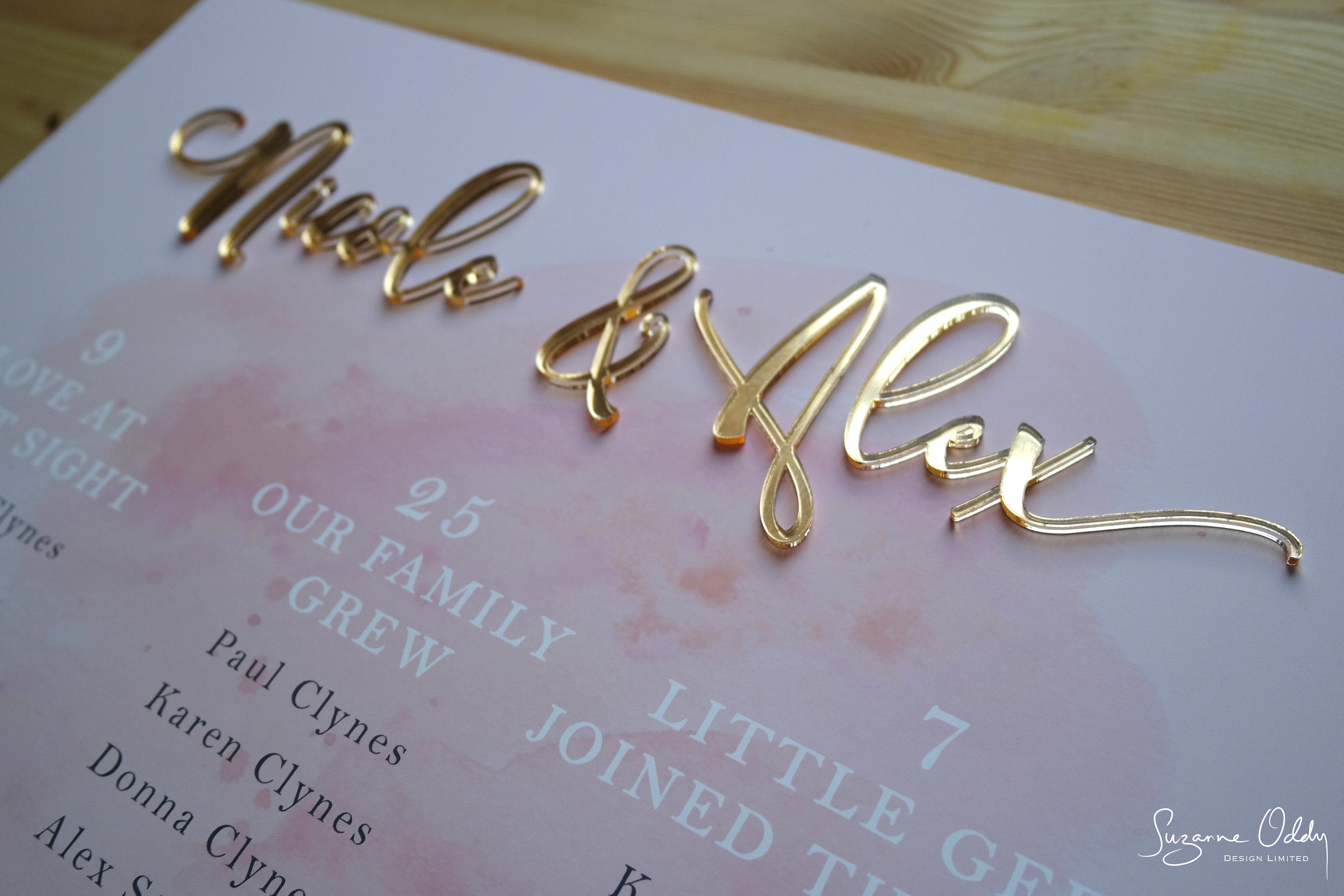 Blush pink seating plan with gold names