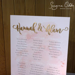 Load image into Gallery viewer, Blush pink seating plan with gold names &amp; custom table names
