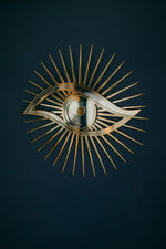 Load image into Gallery viewer, Gold All seeing eye shaped mirror.
