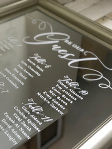 Wedding guest seating plan on mirror 