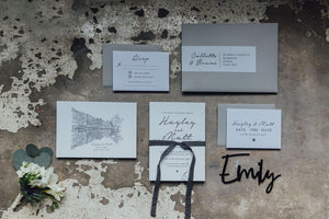 Silver & black wedding stationary collection with RSVP, save the date & invitation