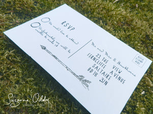 White woodland theme wedding RSVP