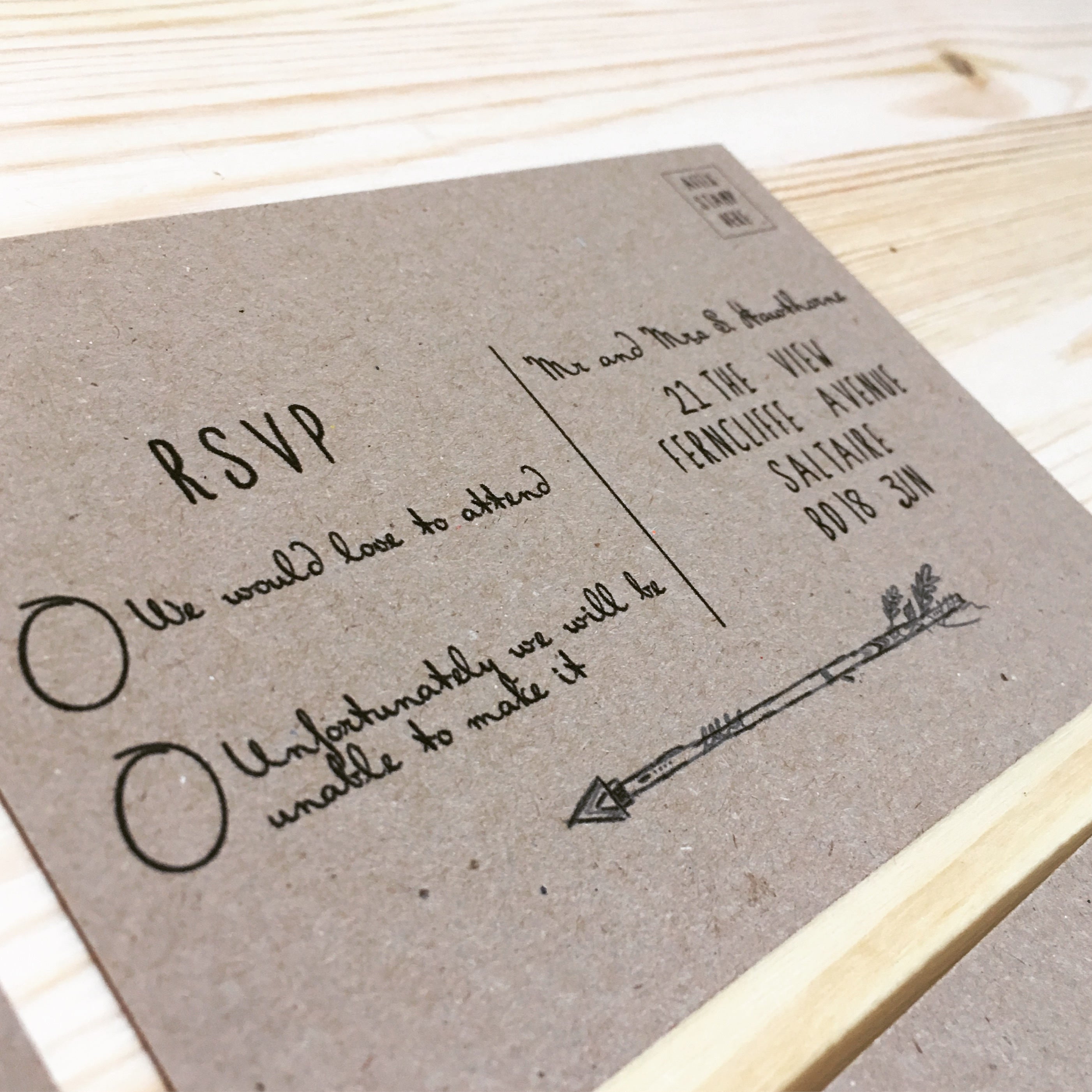 Brown woodland theme wedding RSVP
