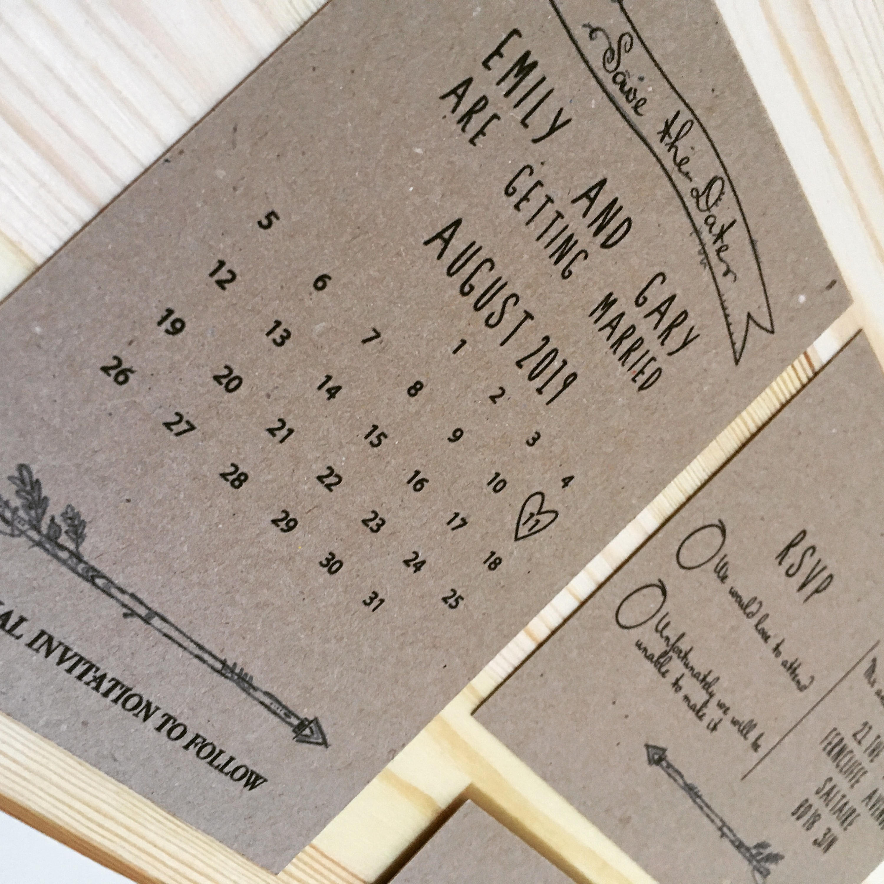 Brown woodland theme wedding save the date