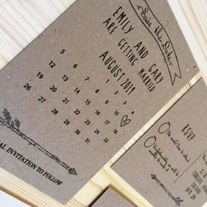 Brown woodland theme wedding save the date