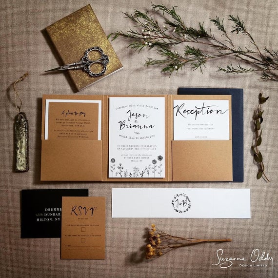 A floral and brown rustic wedding stationary collection with RSVP and invitation