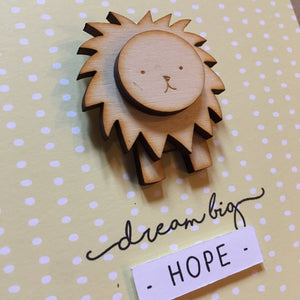 new baby card, dream big, yellow baby card, lion baby, gender neutral card, baby congratulations card, personalised baby card
