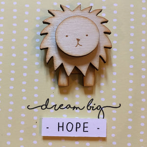 new baby card, dream big, yellow baby card, lion baby, gender neutral card, baby congratulations card, personalised baby card