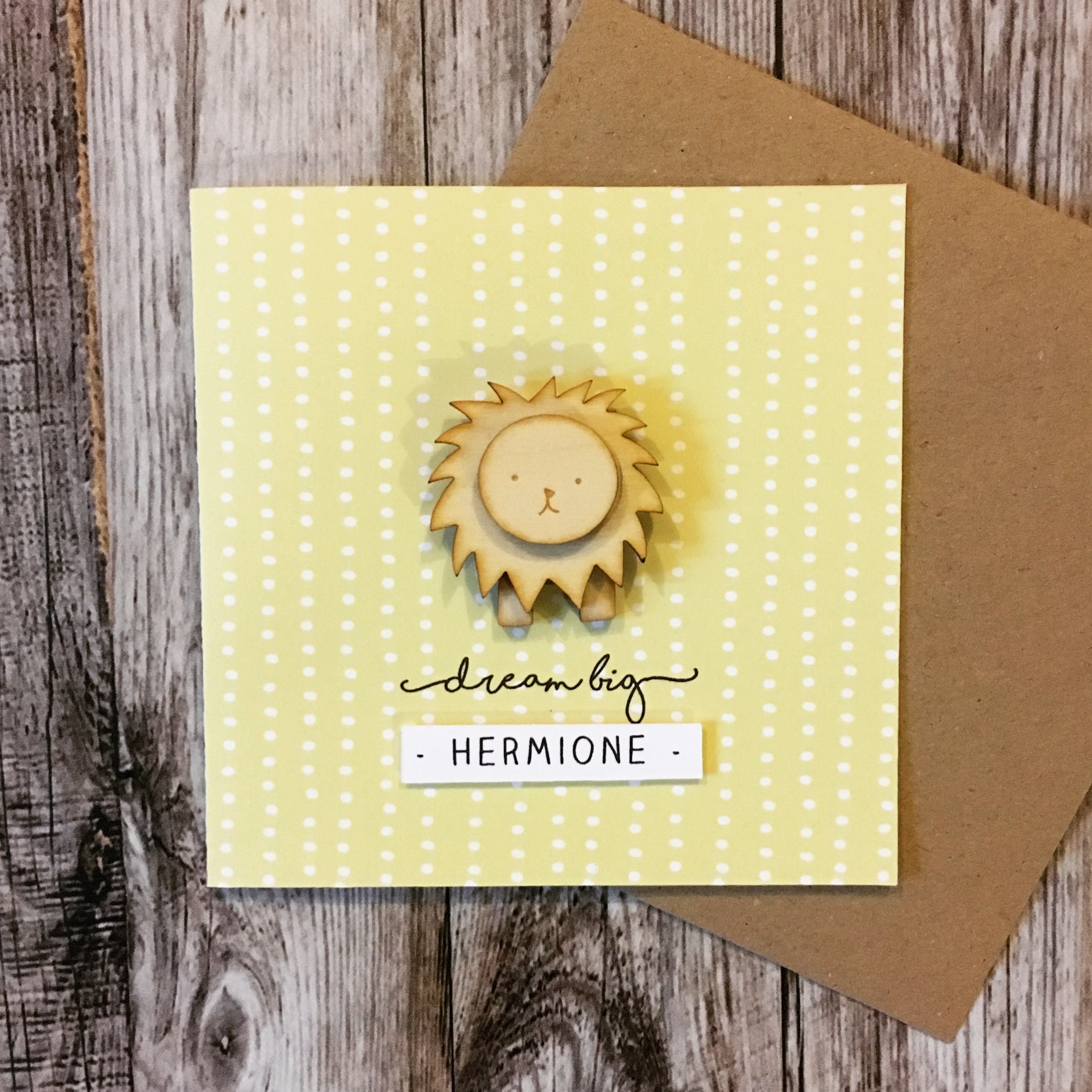 new baby card, dream big, yellow baby card, lion baby, gender neutral card, baby congratulations card, personalised baby card