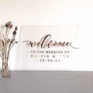 Personalised acrylic 'Welcome to the Wedding' of sign