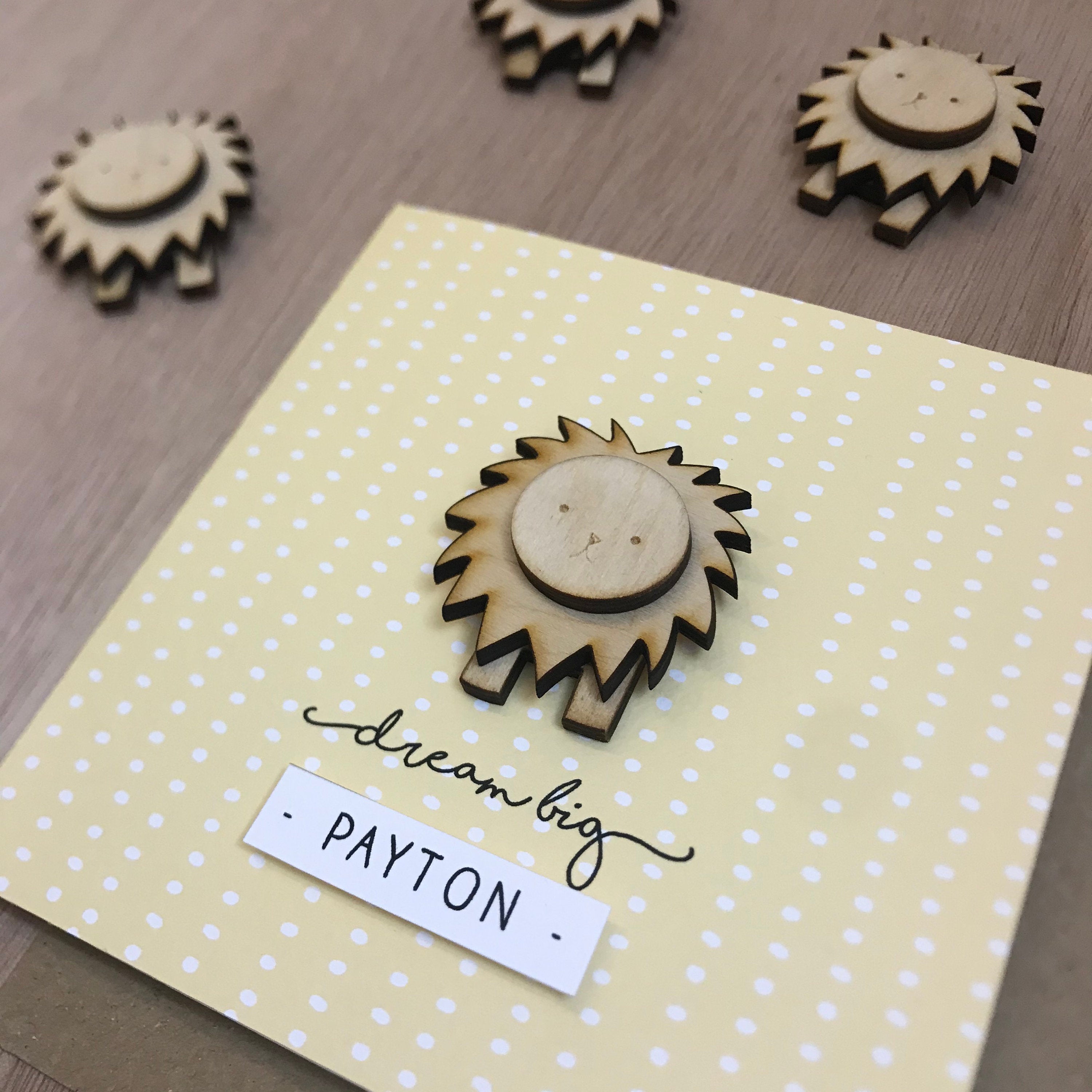 new baby card, dream big, yellow baby card, lion baby, gender neutral card, baby congratulations card, personalised baby card
