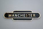 Load image into Gallery viewer, Black &amp; Gold Manchester railway sign for home decoration.
