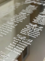 Load image into Gallery viewer, A white writing mirror seating plan for a wedding
