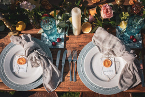 Mediterranean style wedding place names with orange slice