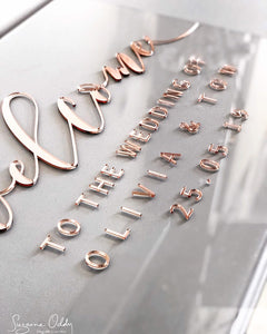 Clear acrylic wedding sign with welcome to the wedding in rose gold
