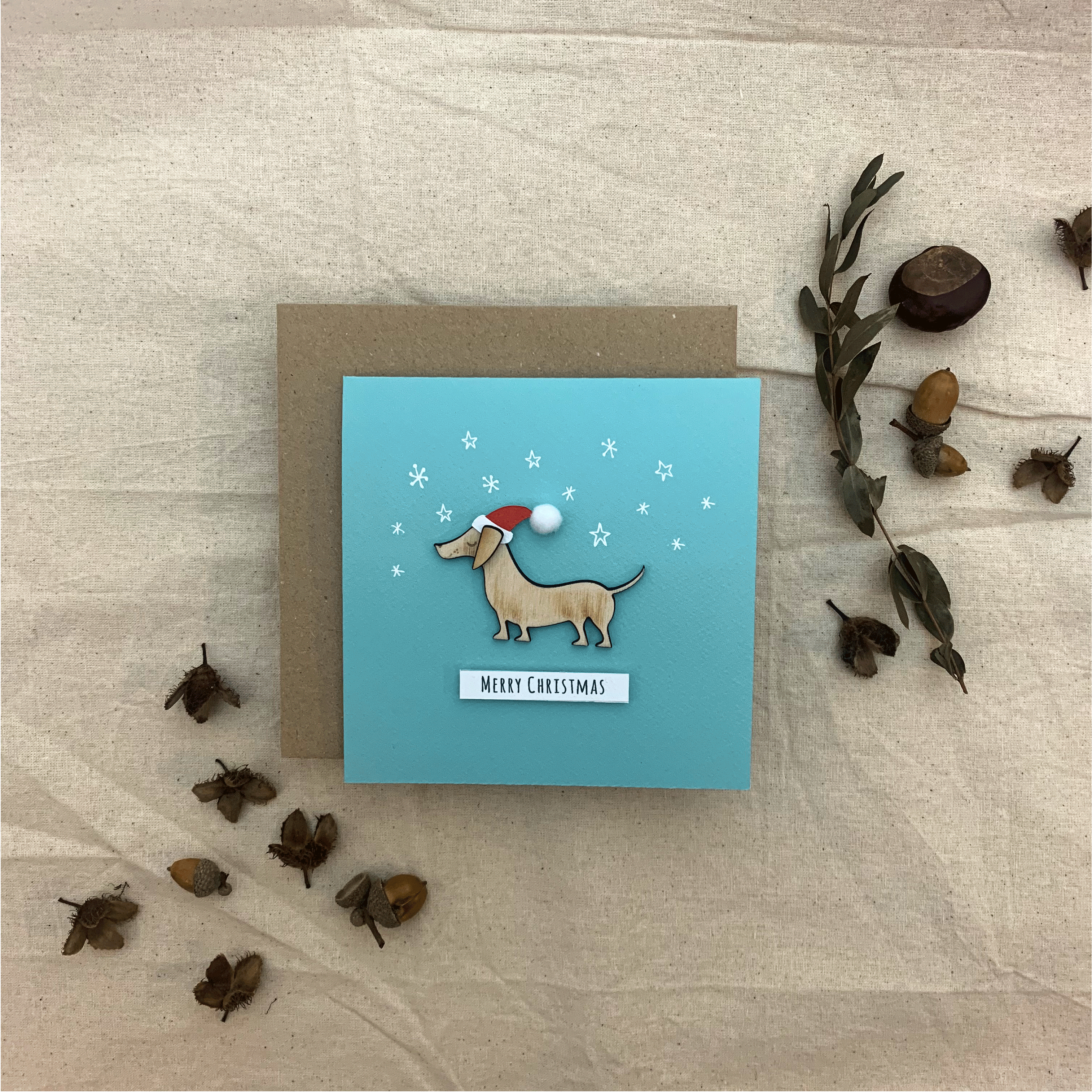 Sausage Dog Christmas Ornament Card
