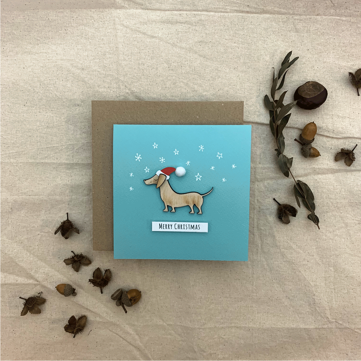 Sausage Dog Christmas Ornament Card Suzanne Oddy Design