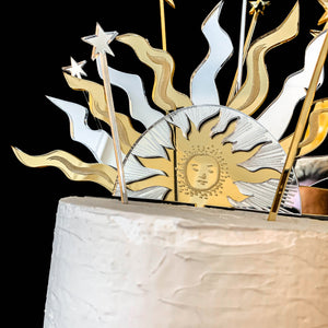 Winter Solstice Mirrored Multicoloured Cake Topper with stars