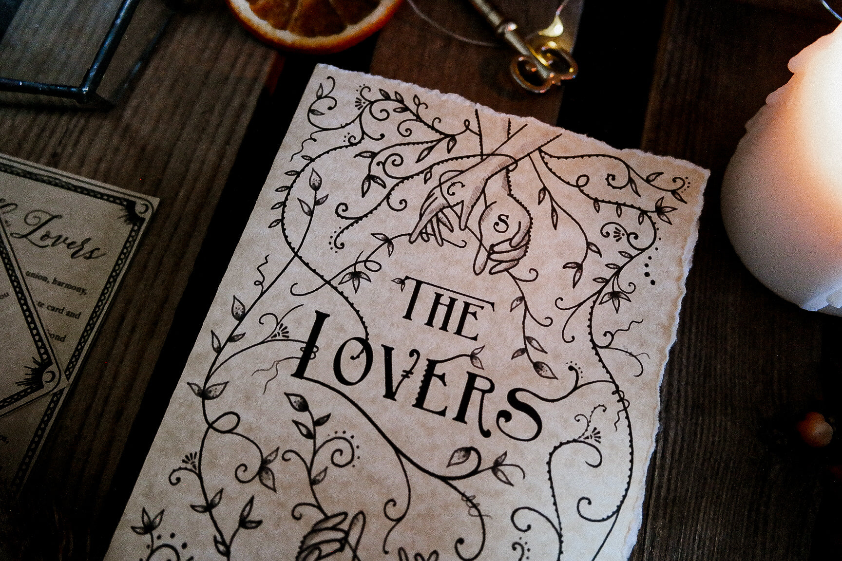 Greeting card with the words 'the lovers' handmade.
